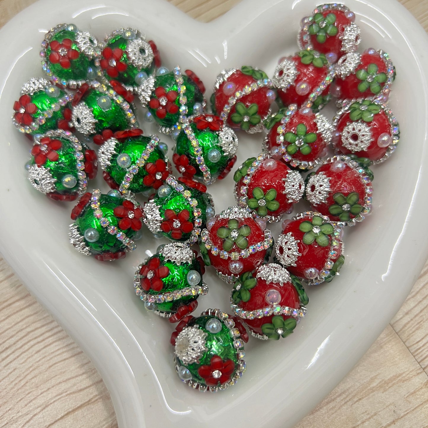 Christmas flowers beads Xmas beads 3D flower beads with pearl and wave chain