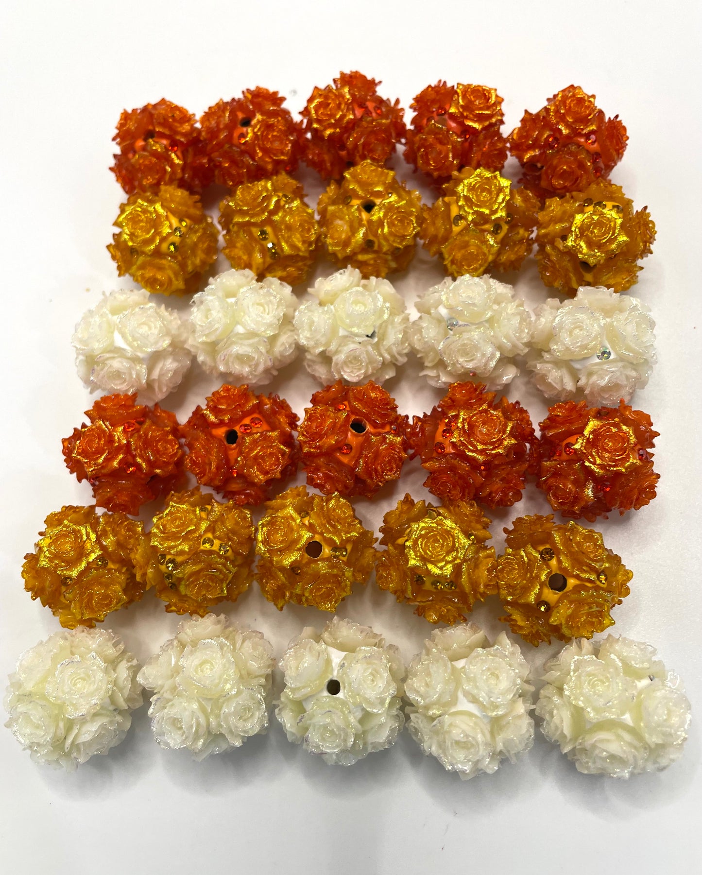 diy soft metallic glitter rose flower bead ornaments with rhinestone colored Christmas vibe ,colored ,random mix
