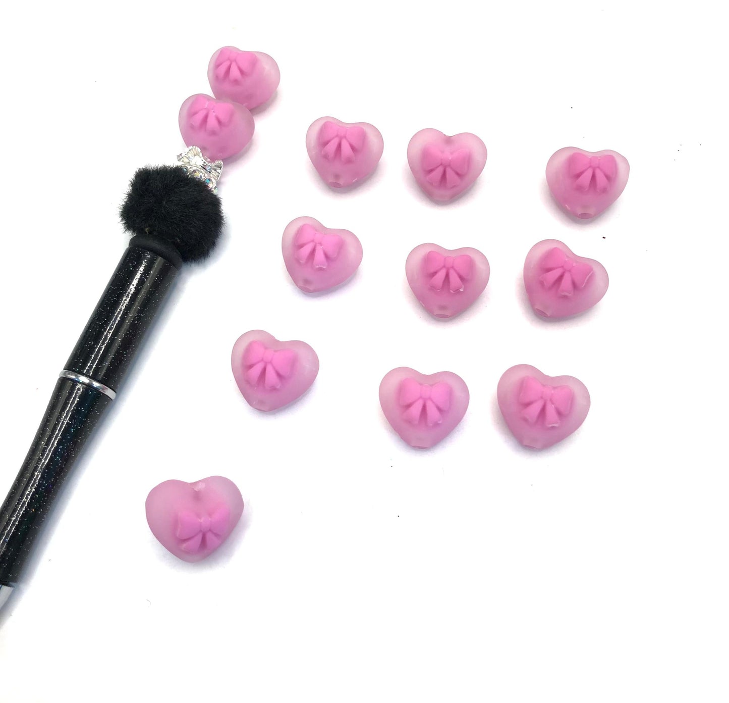 acrylic bead matt color heart with bow matt heart bow bead 17mm