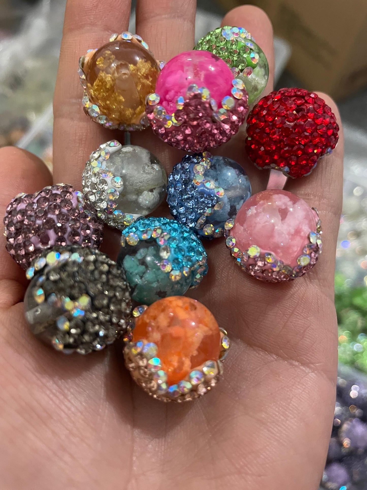 new color arrives Clear Cloud Multicolour With Drip Rhinestones Cap Acrylic Round Beads,Random Mix, 18mm