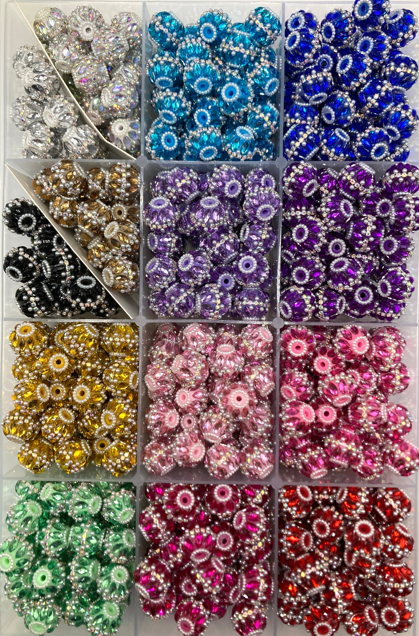 Fancy Beads mirror Rhombic glass Silver chain Pearl bubbles Pearl gasket Random Mix 19mm