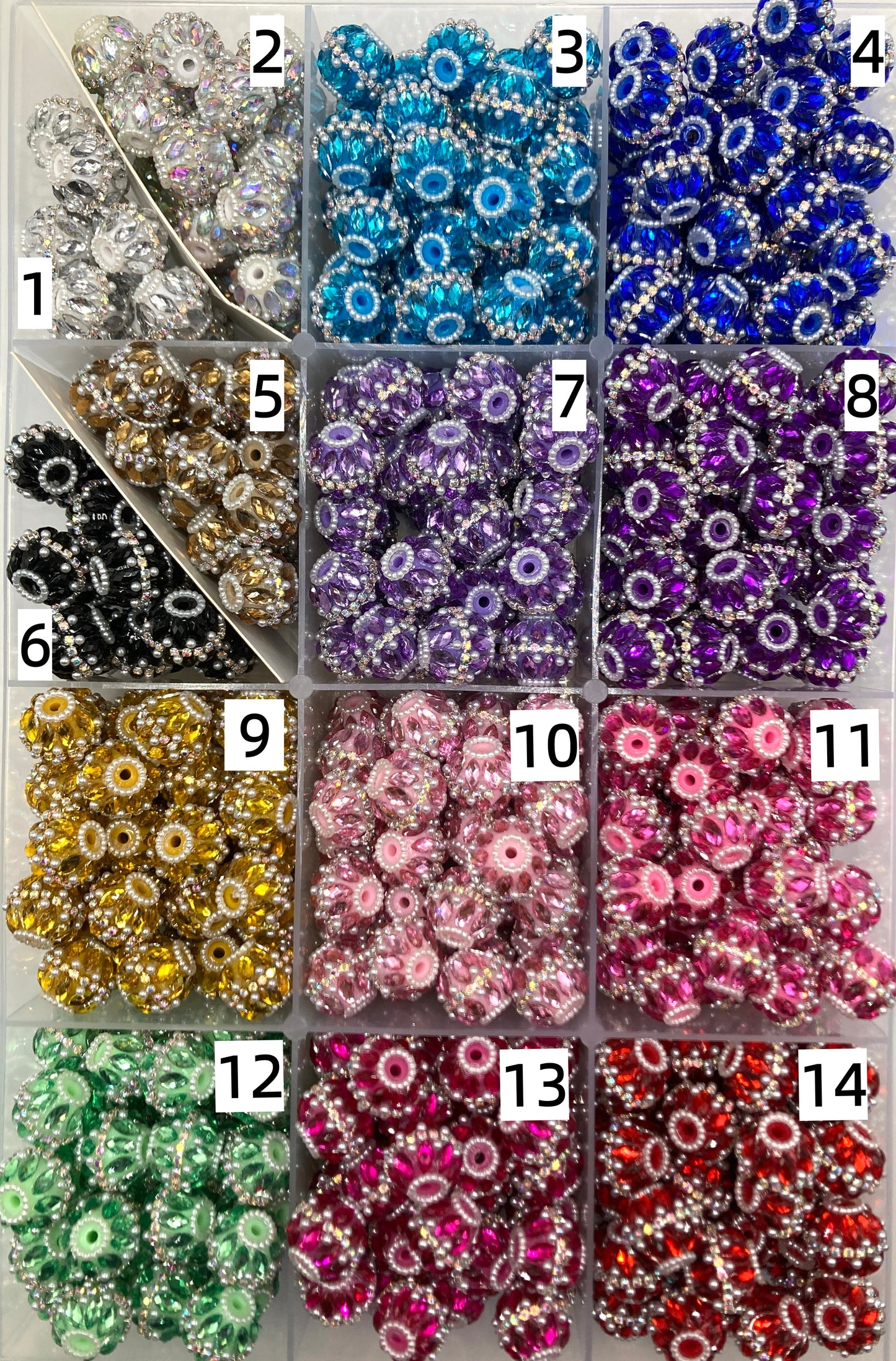 Fancy Beads mirror Rhombic glass Silver chain Pearl bubbles Pearl gasket Random Mix 19mm
