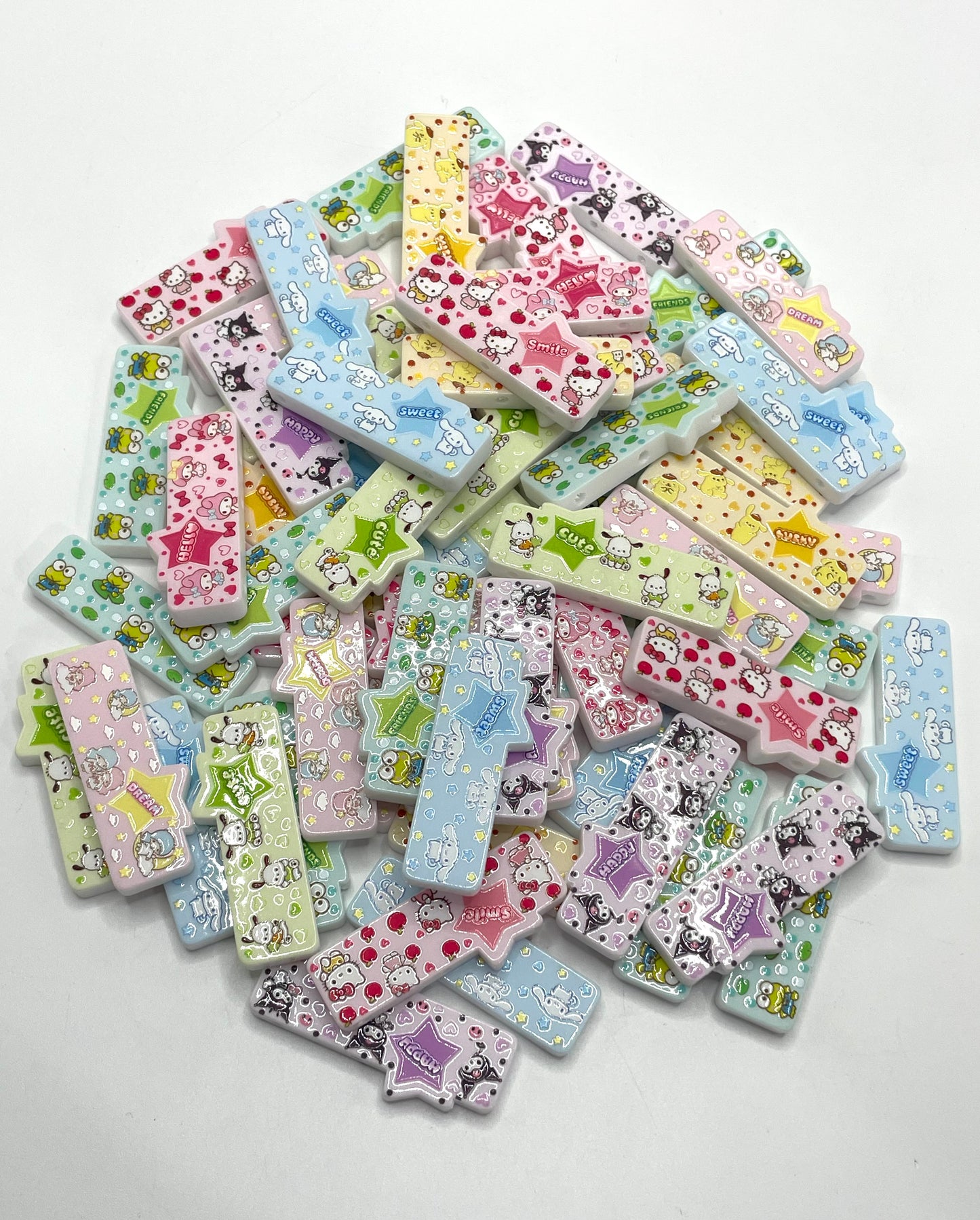 Acrylic sheet Beads Three holes Flowers, smiling faces, rainbow, multi-element graffiti, acrylic beads Random Mix 44mm