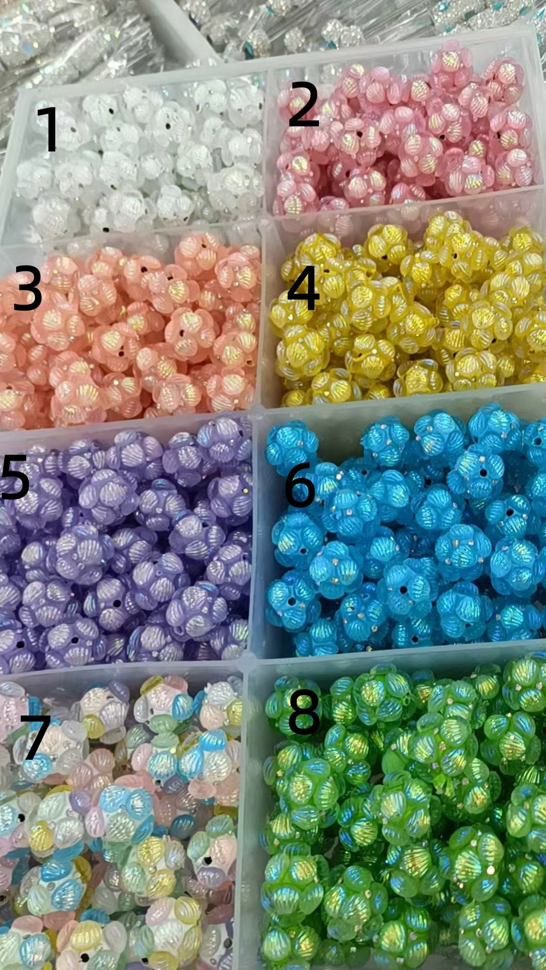 Acrylic shell clay beads glitter shell Translucent shell 21mm Random Mix
