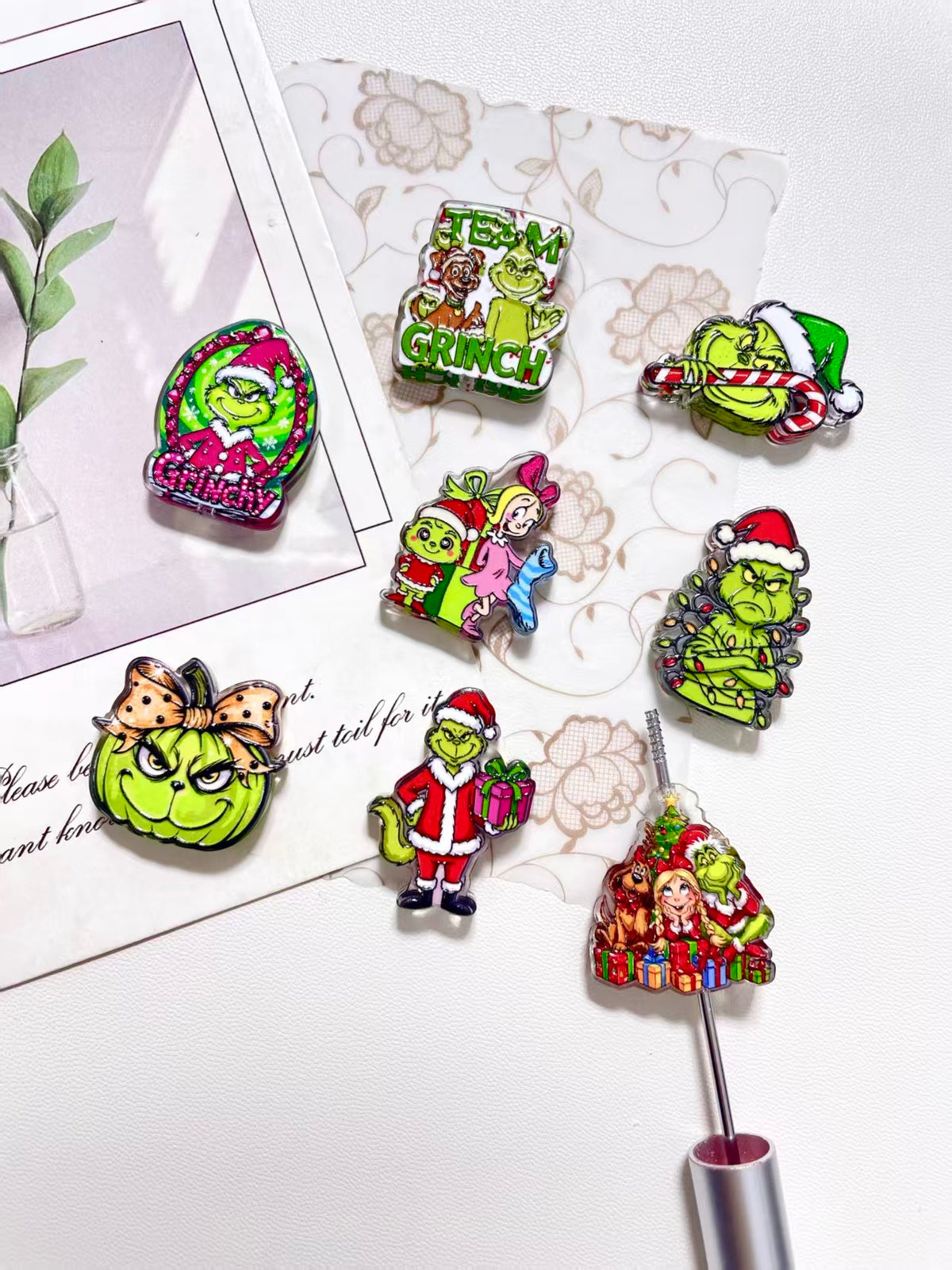 diy beaded beadable arylic crackle beads christmas green character series