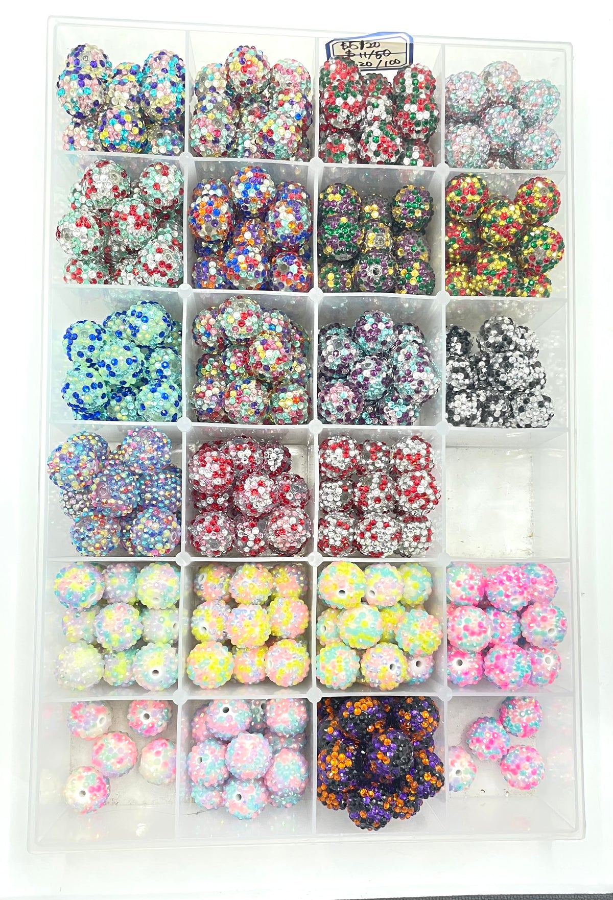 Diy beaded beadable acrylic rhinestone beads 20mm
