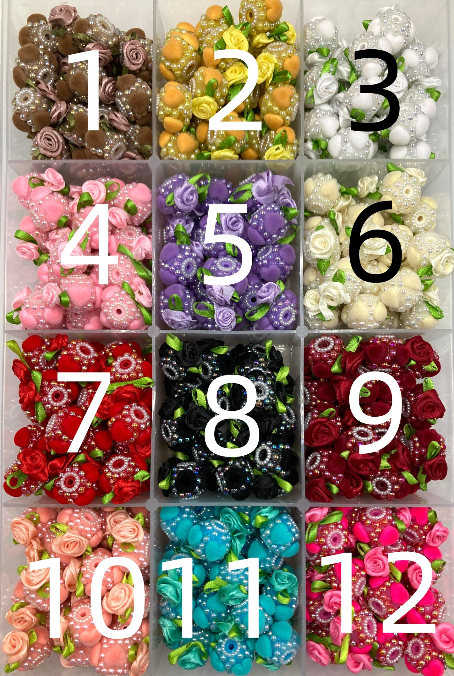 Fancy Beads UV resin and pearl gaskets Fuzzy heart Ribbed rose flower beads Random Mix