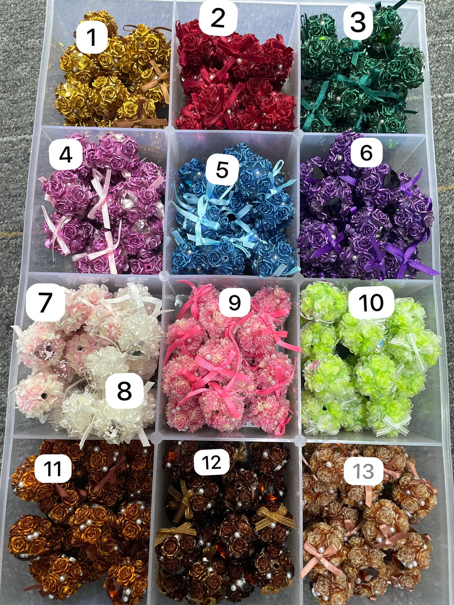 Flower bead clay base bead with rose flower and bow with pearl colorful ,random mix