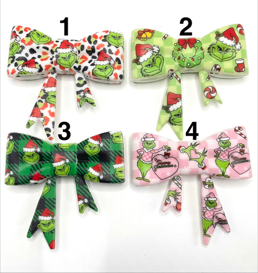 beaded beadable silicone big bow focal colored Pattern watermark bow Silicone bow 58mm Random Mix grinch Christmas
