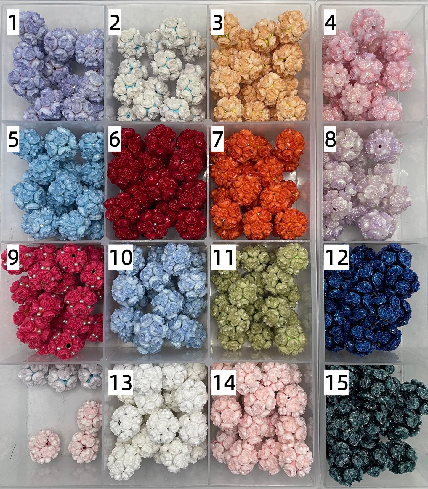 beaded beadable heart shaped rose flower beads ,colored ,random mix