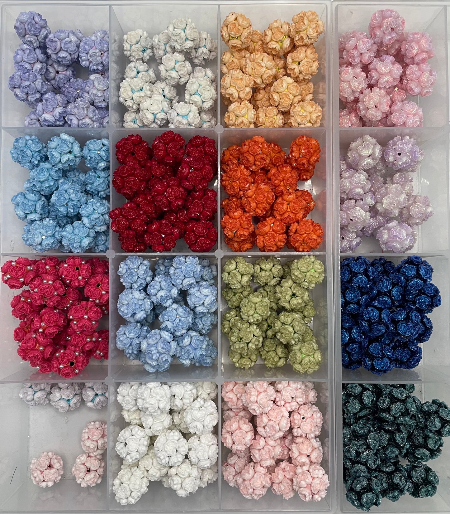 beaded beadable heart shaped rose flower beads ,colored ,random mix