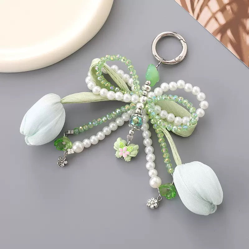 phone charm keychain tulip phone charm with bow double layer bow