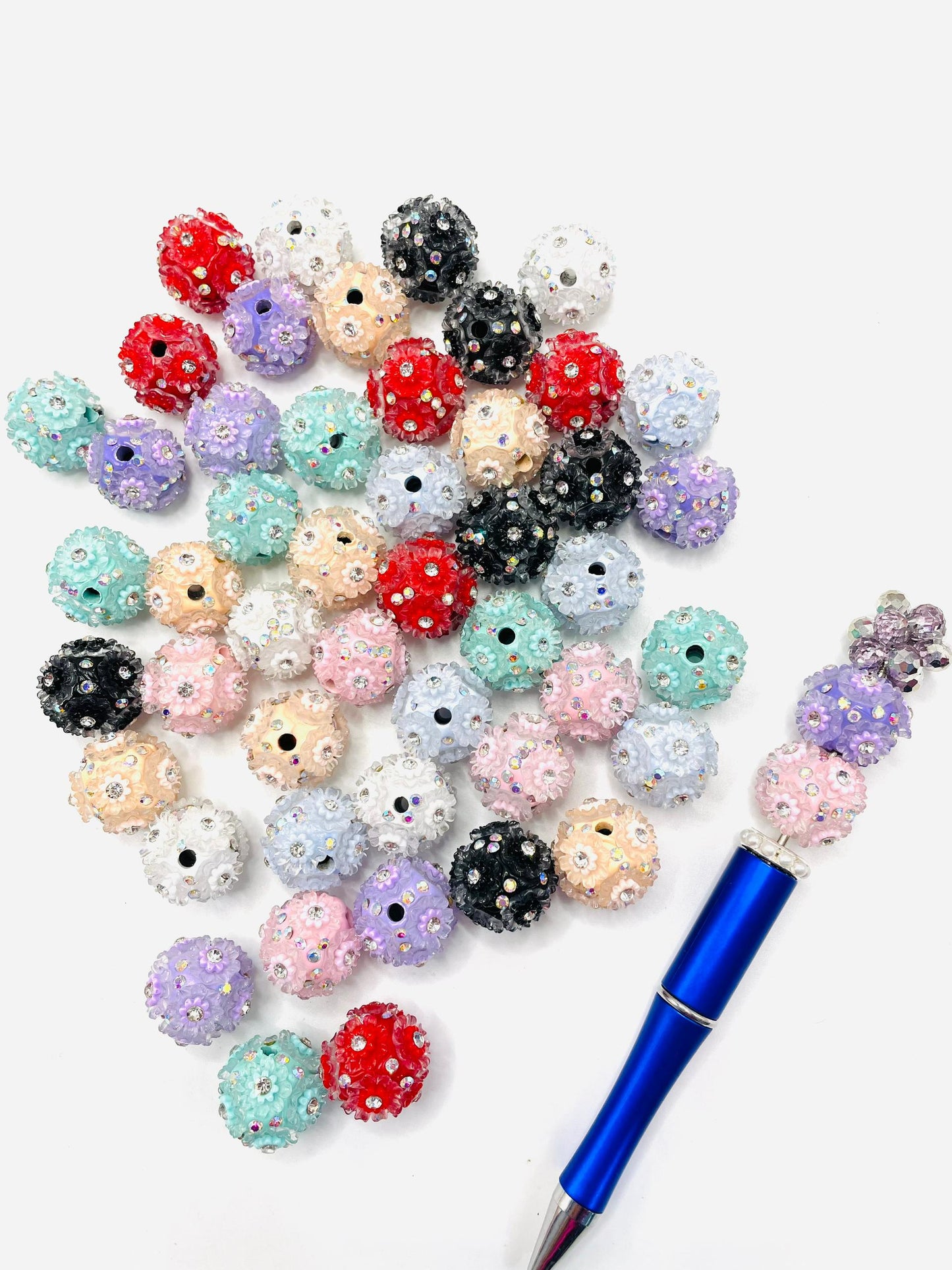 Fancy Soild and Clear Flower with Rhinestones Clay Round Beads,Random mix,18mm Fancy-467