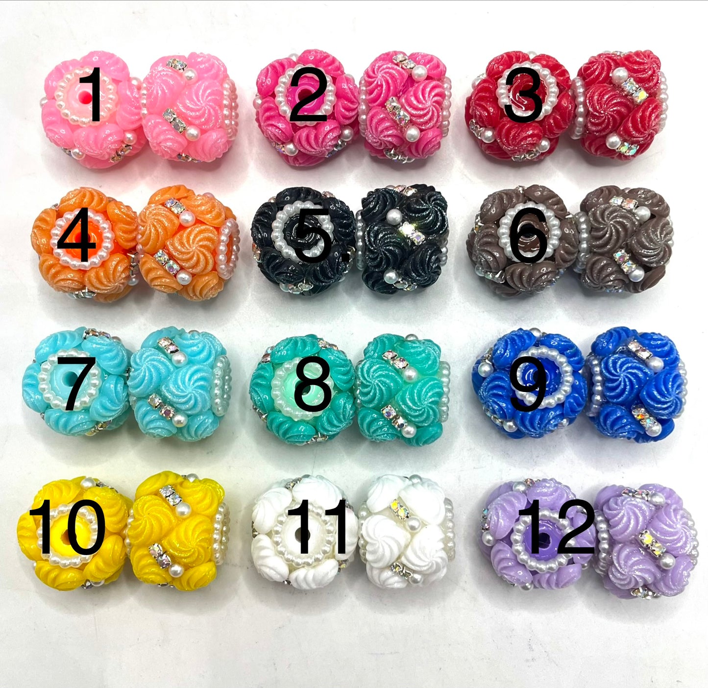 DIY beaded beadable fancy beads ornaments with heart shaped swirl and pearl and rhinestones,random mix