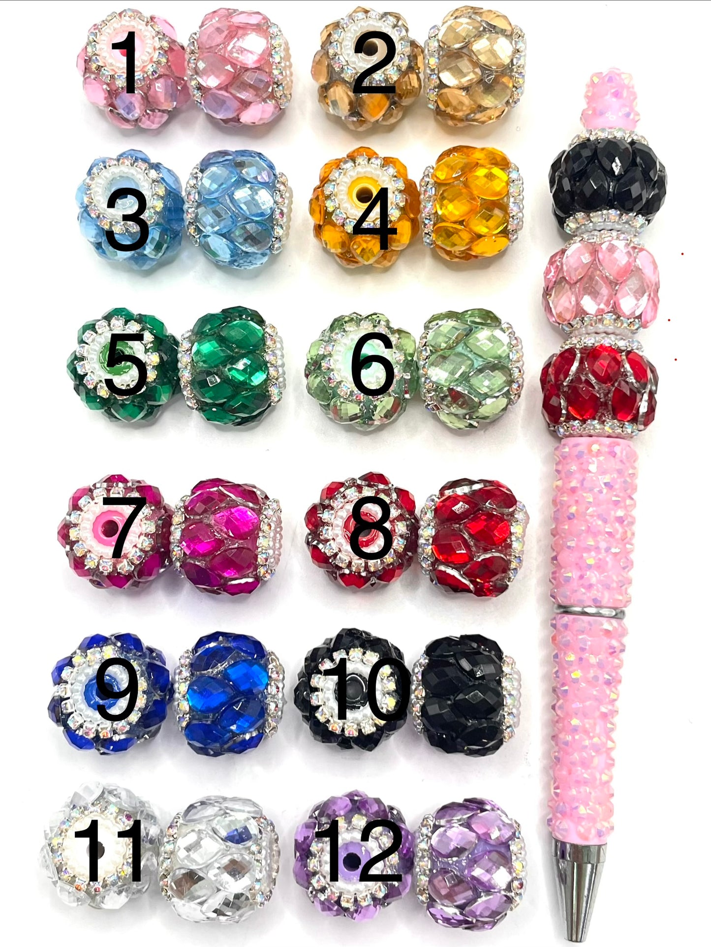 diy beaded beadable fancy crystal stone bead with pearl and rhinestone ,random mix