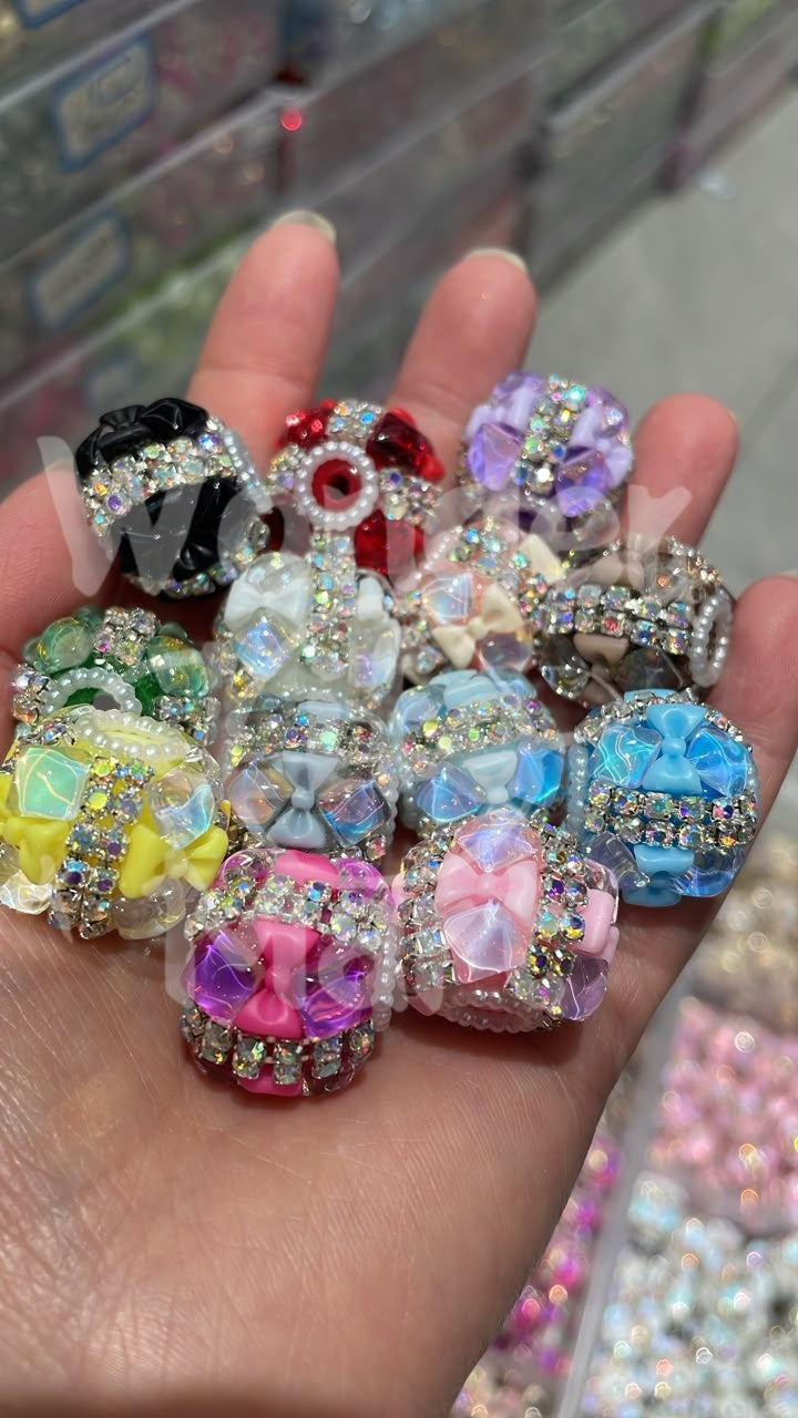 BOW Fancy Beads Rhinestone Double chain Square shape Mirror Pearl gasket spacer Beads 18mm Random Mix