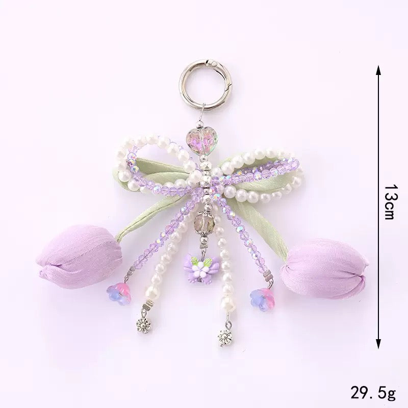 phone charm keychain tulip phone charm with bow double layer bow