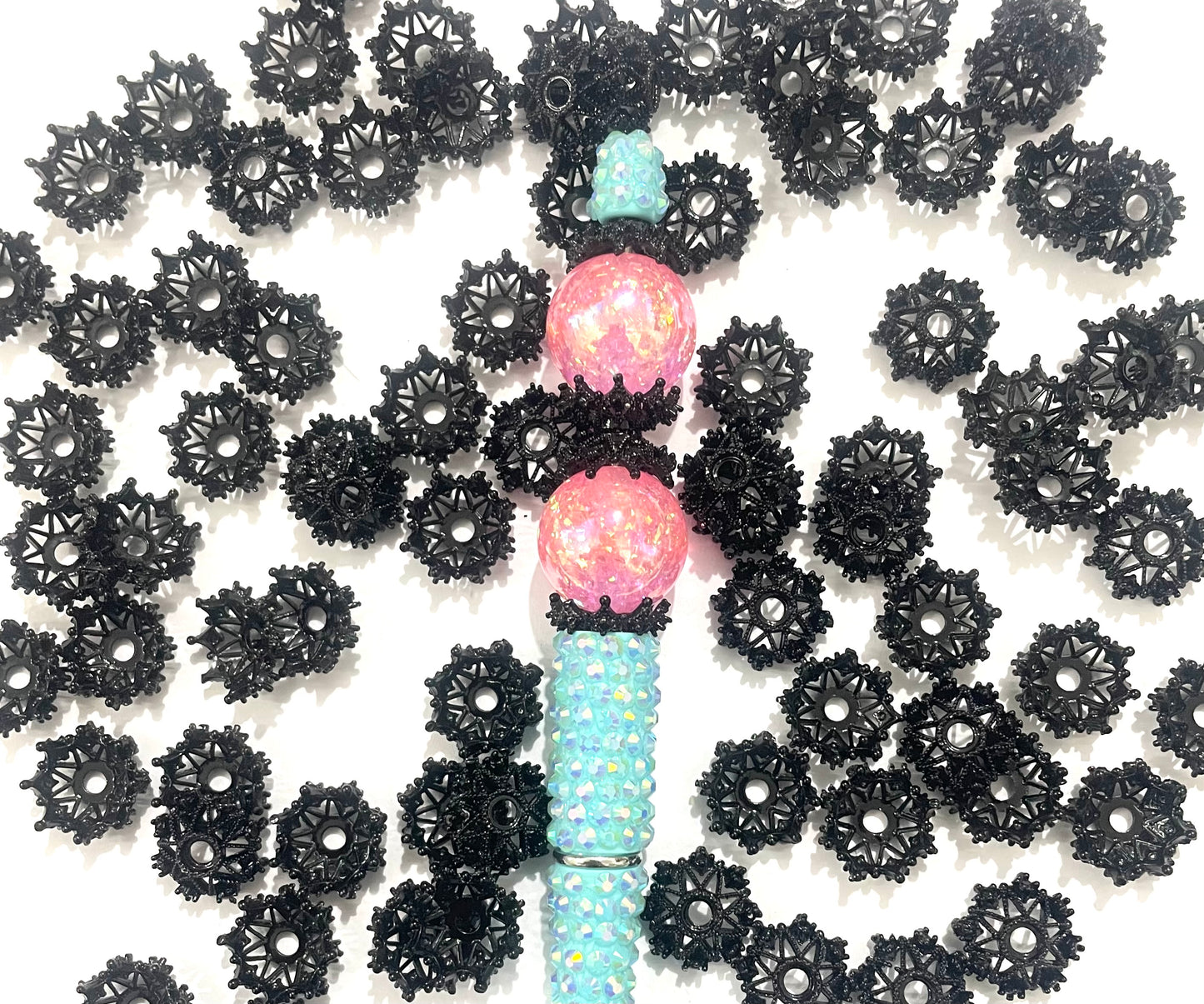 metallic ice snow bead cap spacer 16mm 14mm 12mm colored colorful black color ,random mix
