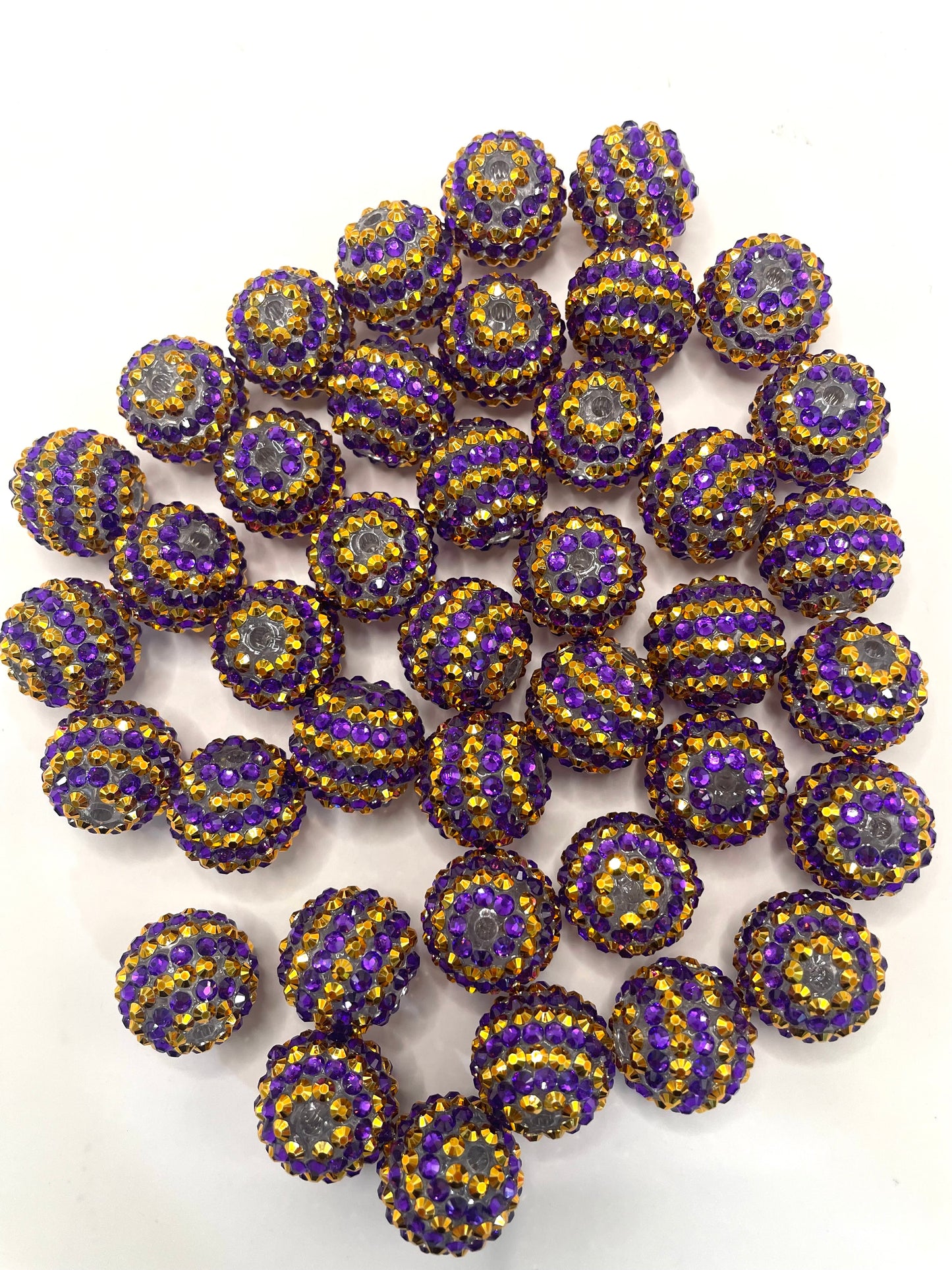 fancy acrylic rhinestone gold combination with purple clear base bead ,20mm