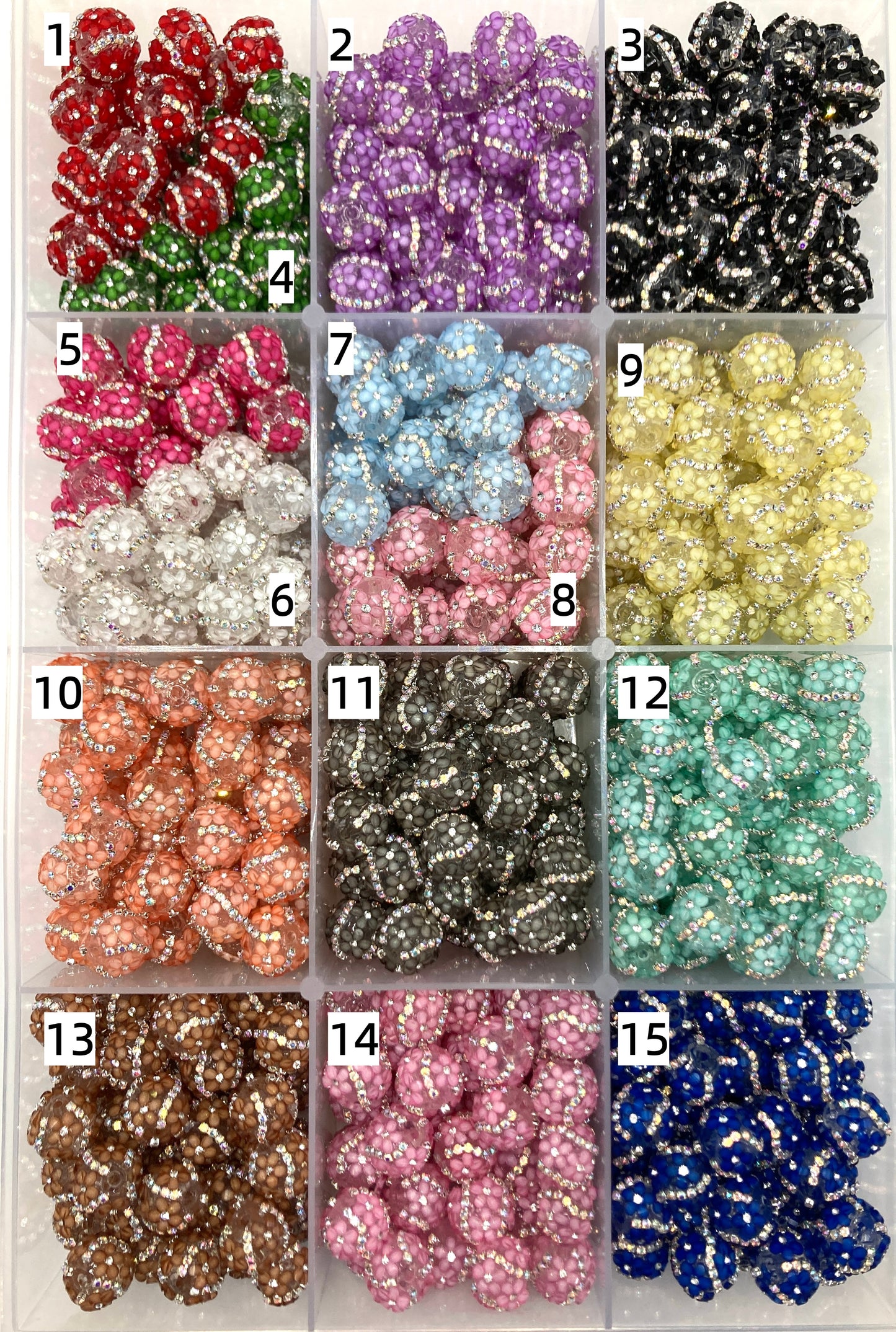 3d flower bea d with rhinestone fancy bead Inclined chain style Random Mix 16mm