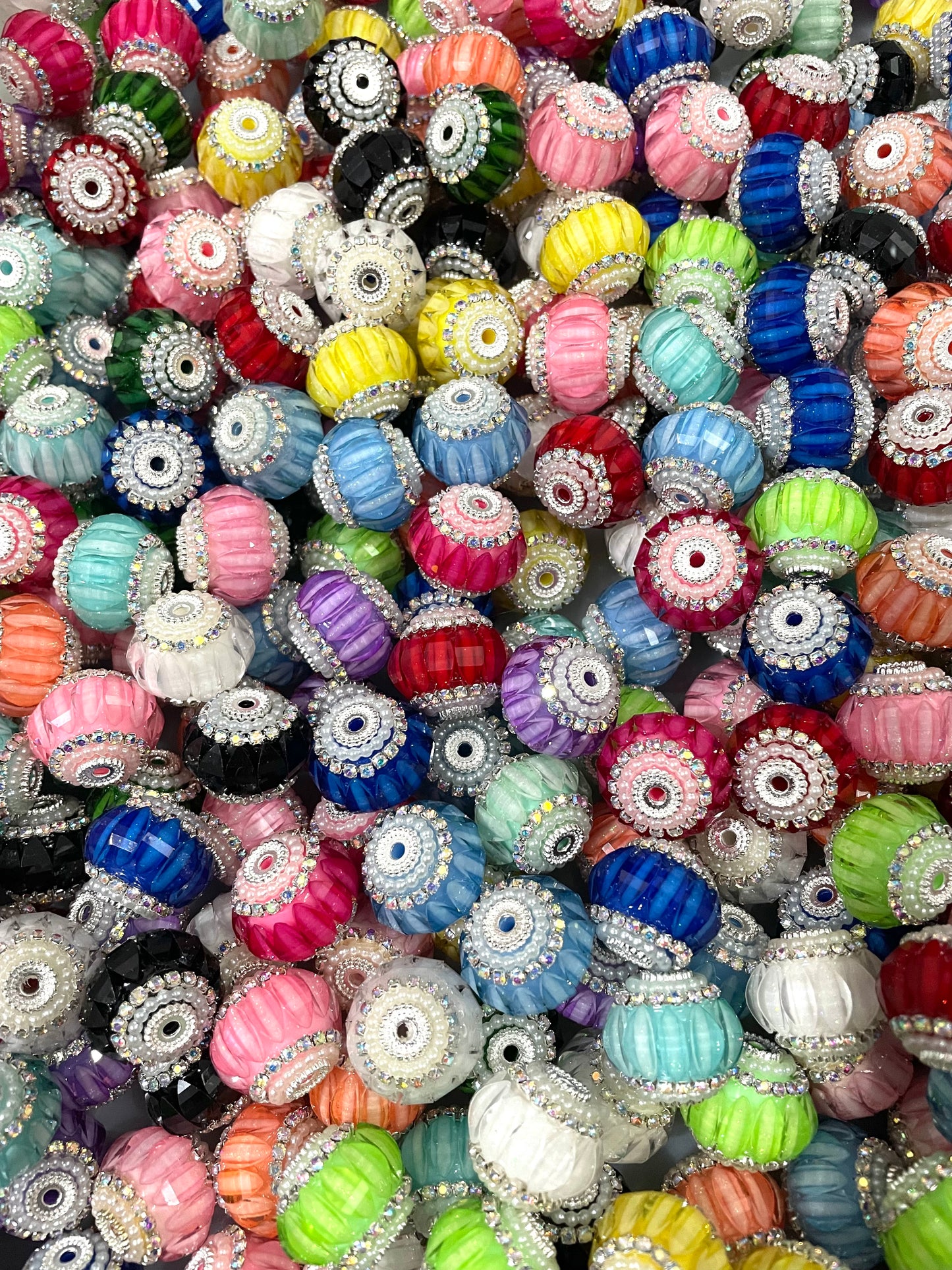 beaded beadable fancy lantern beads ornaments with pearl and rhinestone chain ,colored ,random mix