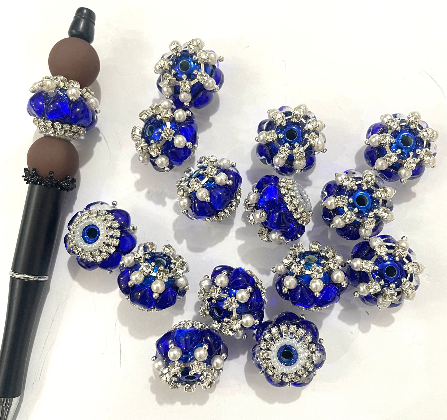 fancy bead acrylic uv base bead ornaments with pearl and colorful stone rhinestone chain diy bead random mix