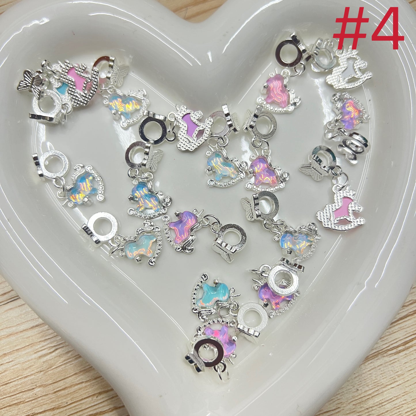 bail bead with charm butterfly star unicorn cherry