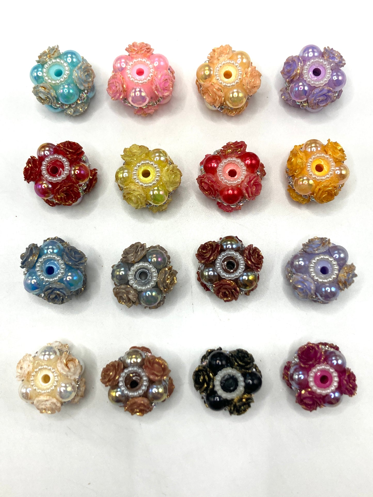 Fancy flower Beads with Pearl Bubble rhinestones Chain Rose bead jewelry Pearl gasket Gold leaf petals Random Mix