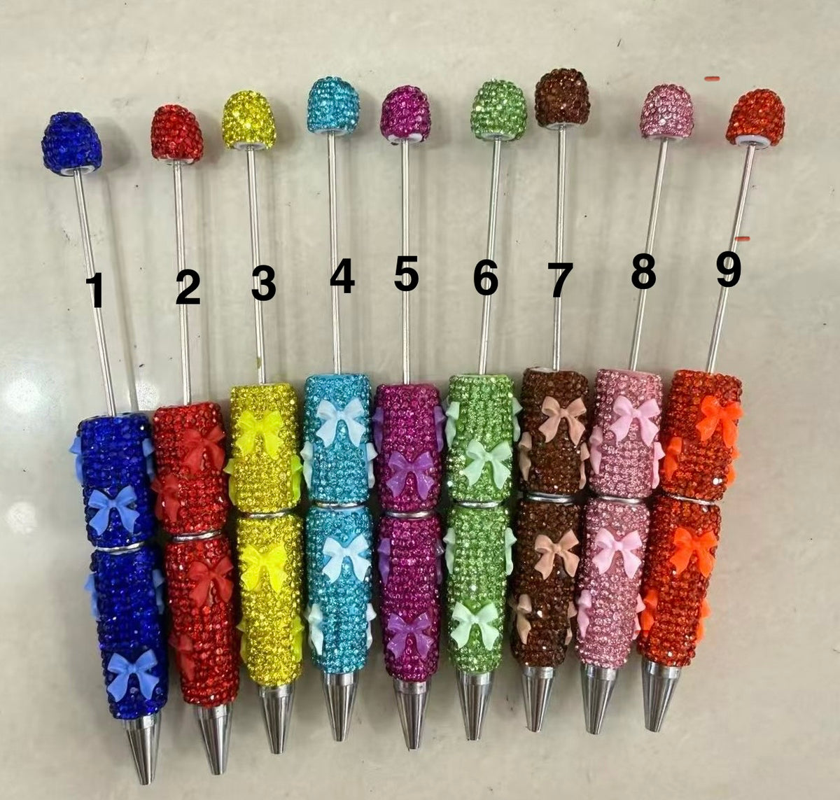 beaded beadable beady bow pen fancy clay rhinestone bow pen ornaments with acrylic bow colored random mix