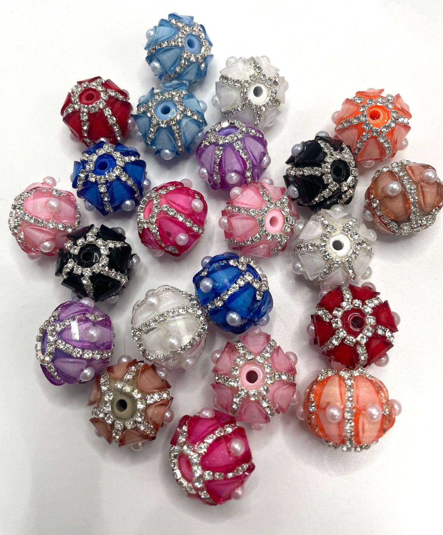 fancy bead acrylic lantern bead ornament with rhinestone chain and pearl,random mix
