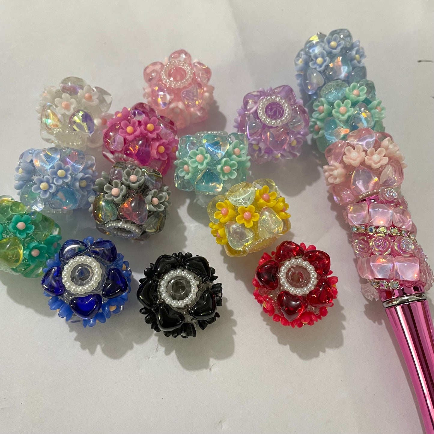 Flower beads with rhinestones heart sunflower beads