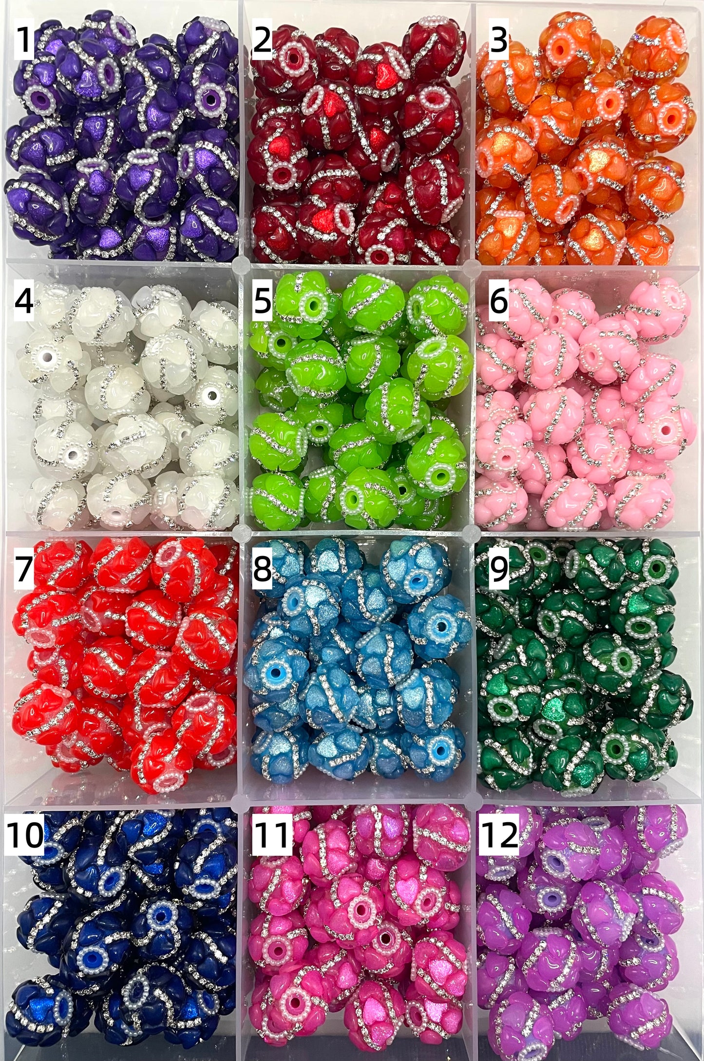 neon Heart Rhinestone Chain Pearl gasket Spacers Acrylic beads Random Mix 18mm