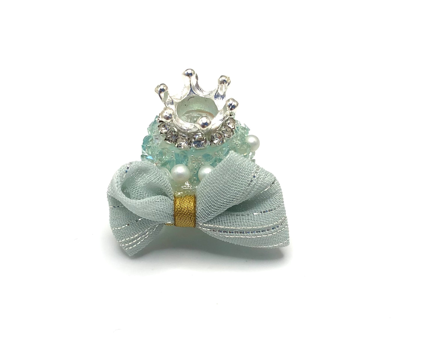 fancy bead acrylic base bead ornaments with crown sugar tape pearl textile bow rhinestone chain diy bead random mix color