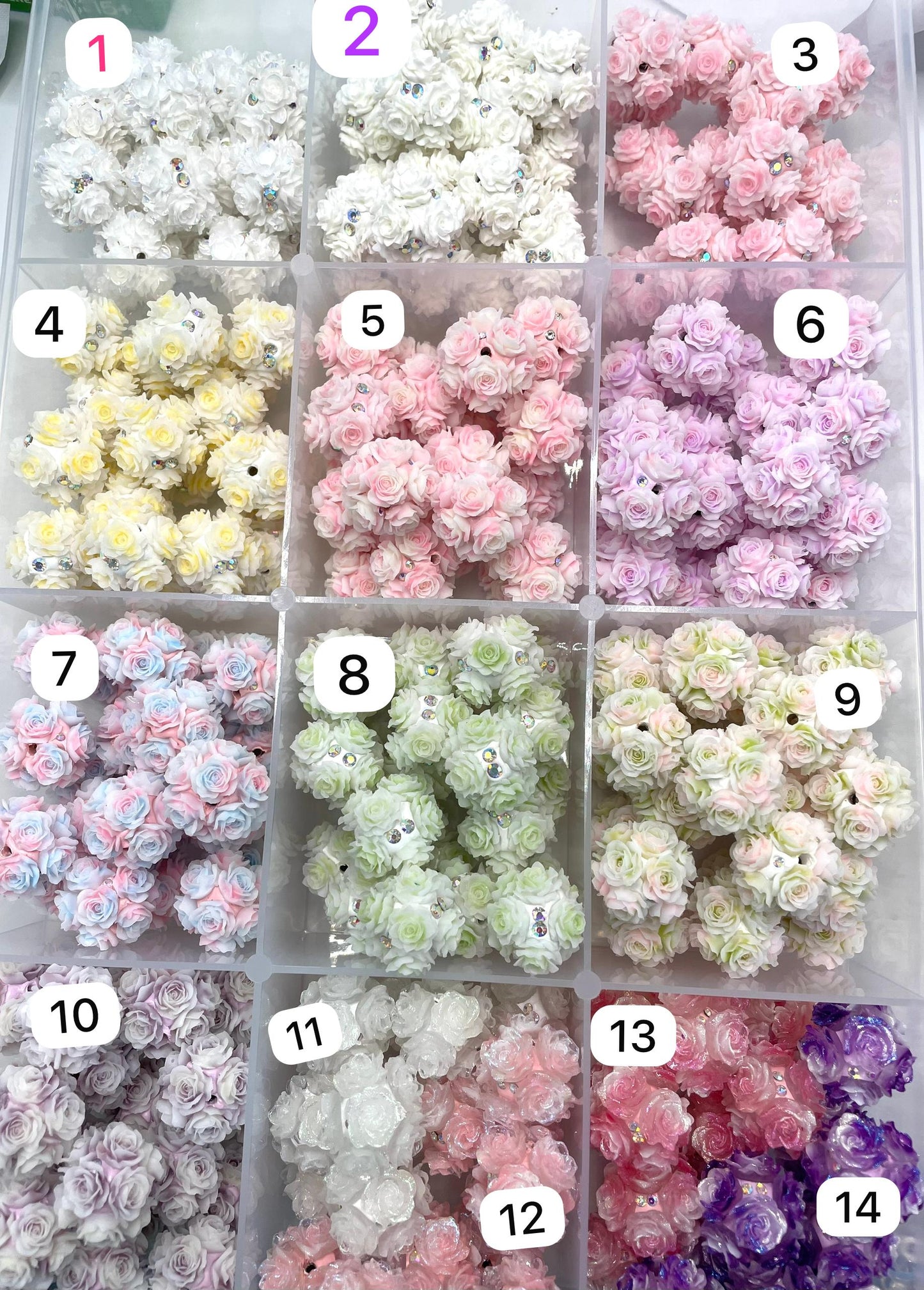 diy beads diy soft flower bead ornaments with rhinestone,colored ,random mix