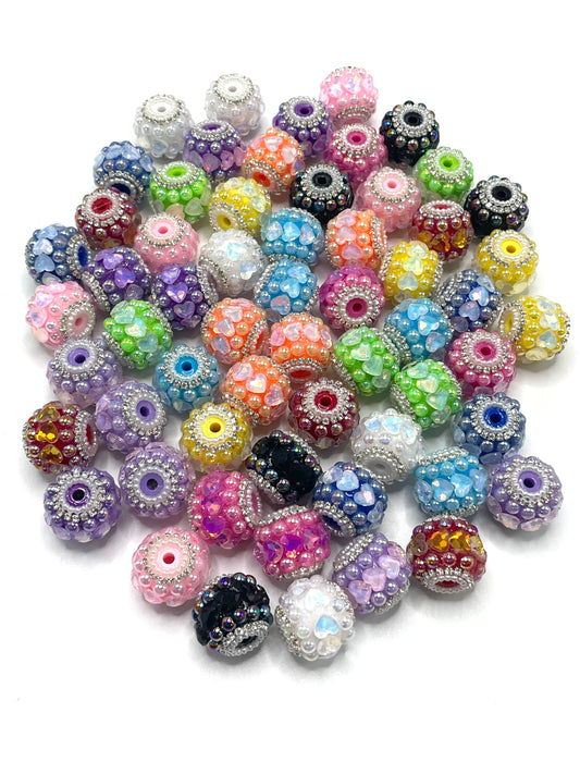 Fancy Beads Surrounding Acrylic heart Acrylic beads Bubbles and pearl gaskets beads 18mm Random Mix