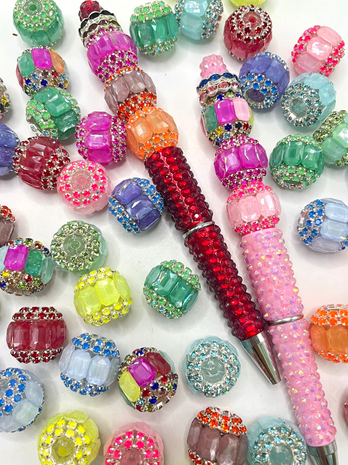 diy beaded beadable Fancy Beads ornaments with rhinestone colored chain and pagguette shape colored stone