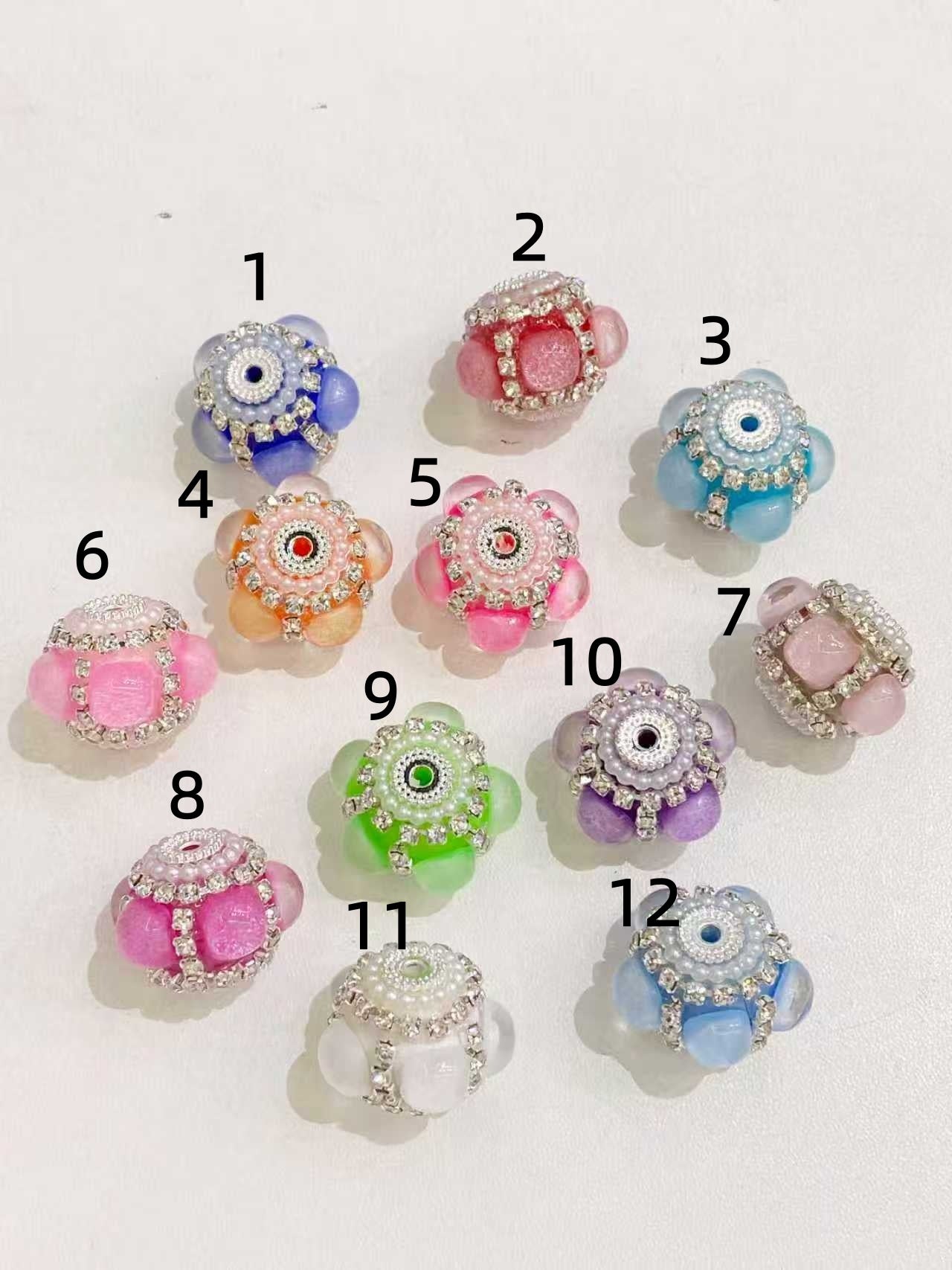 Beaded beadable fancy glitter bubble beads with silver color rhinestones and pearl random mix color
