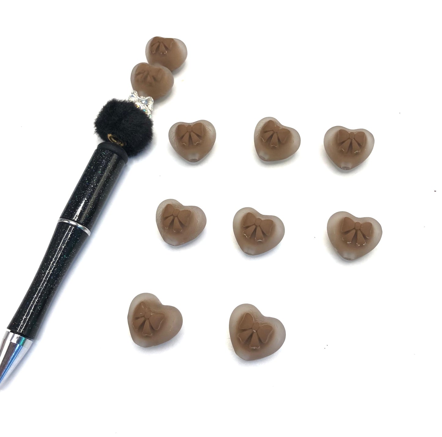 acrylic bead matt color heart with bow matt heart bow bead 17mm