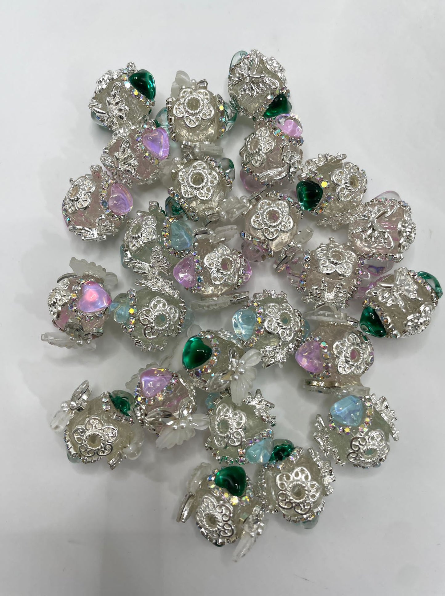 fancy acylic base bead with butterfly and heart shape rhineston random mix color