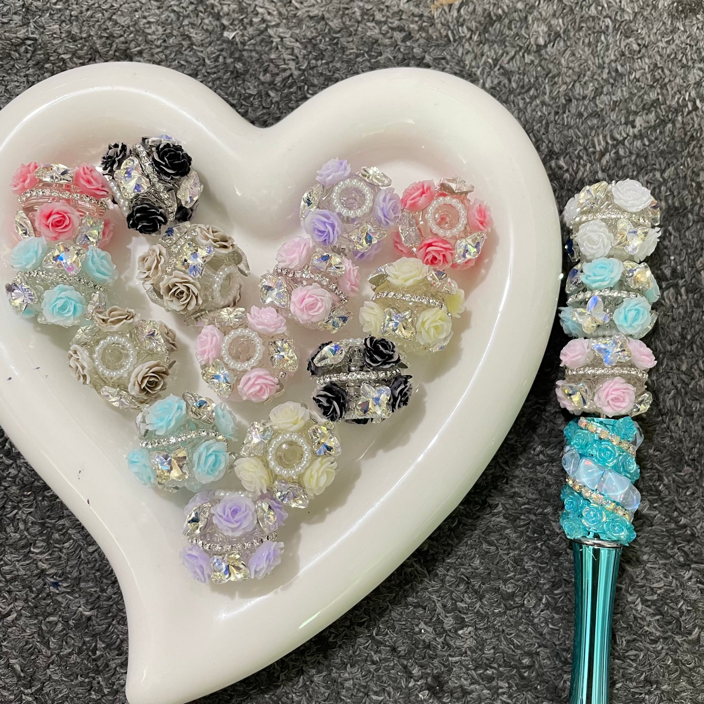 fancy beads rose flower with crystal butterfly and chain flower beads