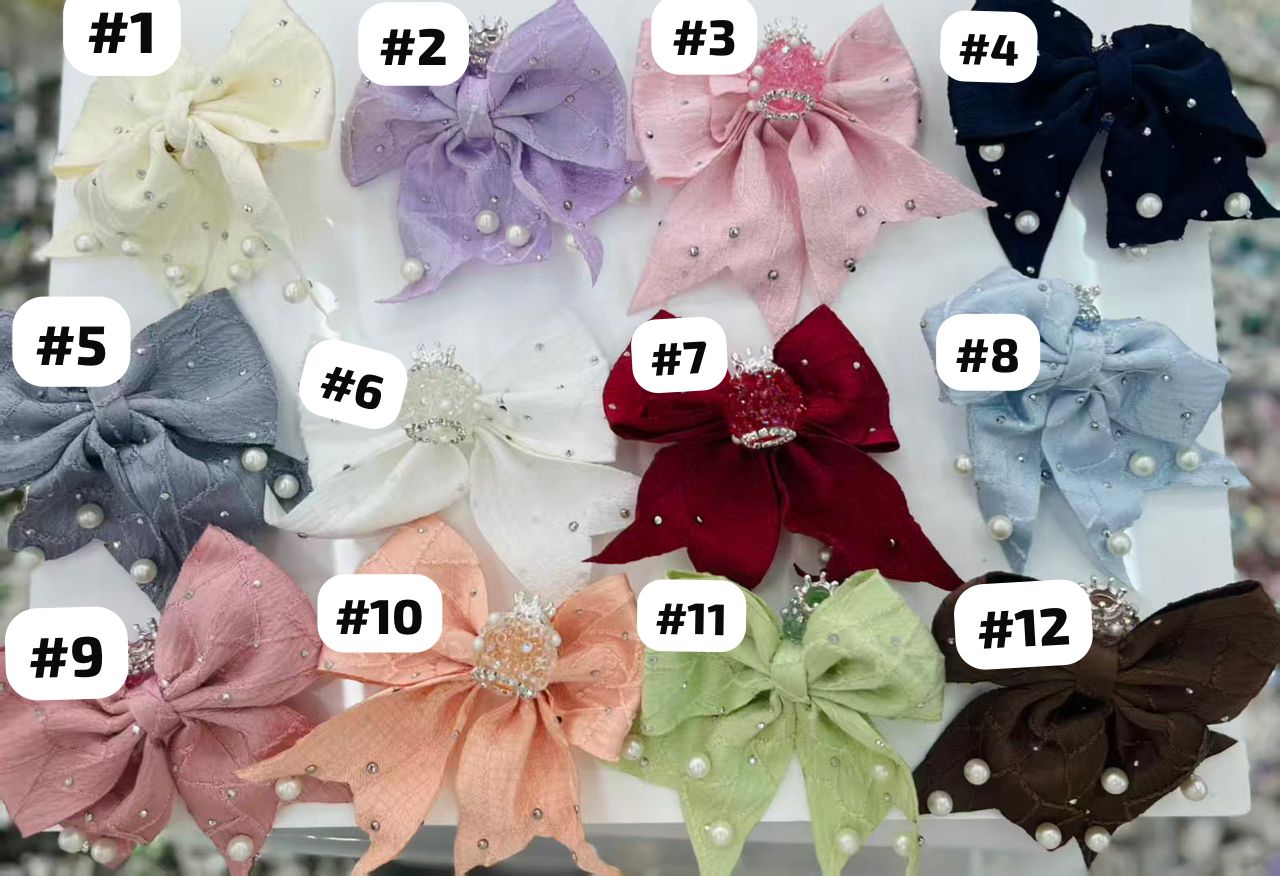 textile fabrica bow with crown bead fancy bead craft with crown ornament with bow knot ornament with pearl and sugar stone, pearl delicate handcraft ,randon mix color