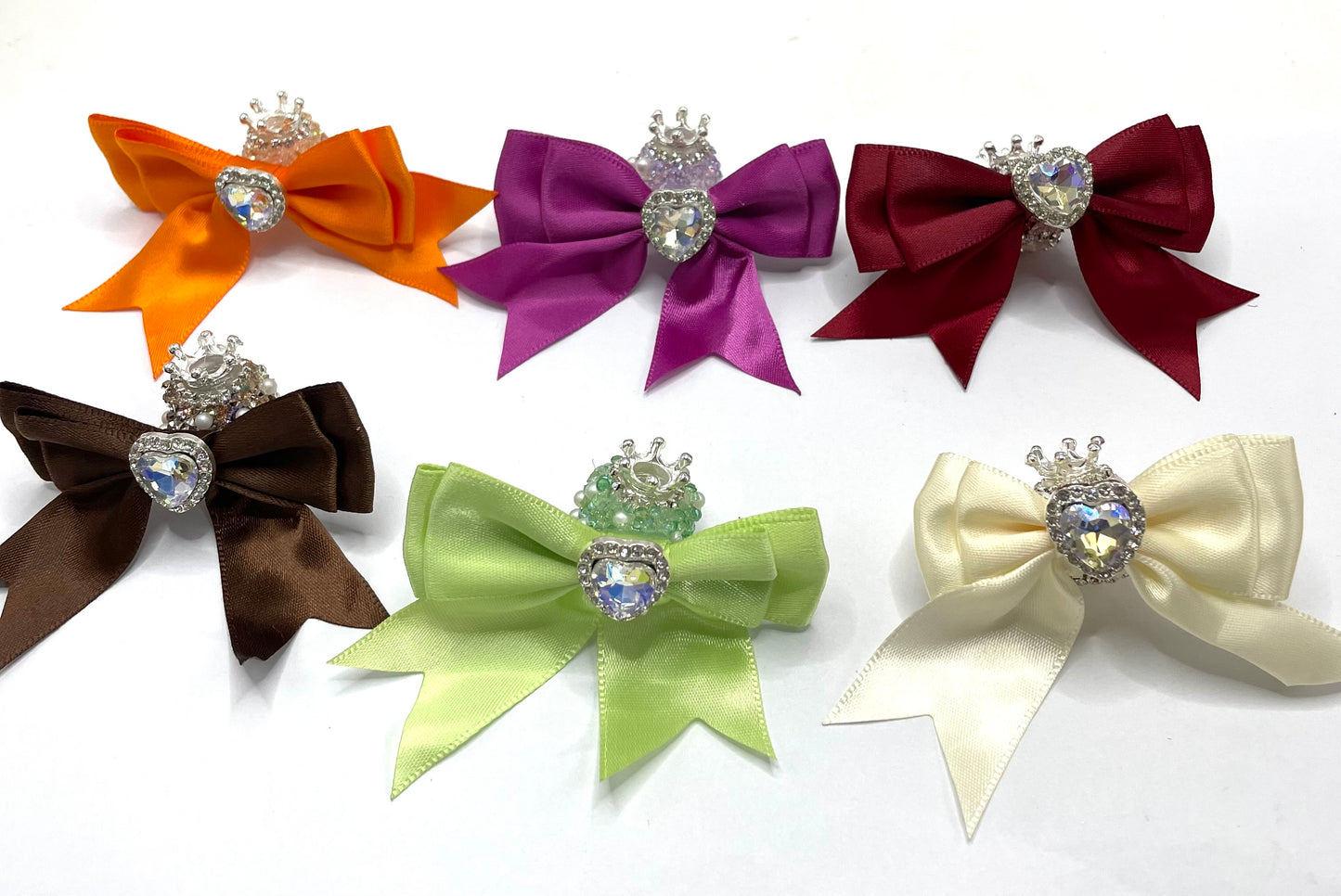 textile fabrica bow with crown bead fancy bead craft with crown ornament with bow satin ribbon knot,ornament with pearl and sugar stone, delicate handcraft ,randon mix color