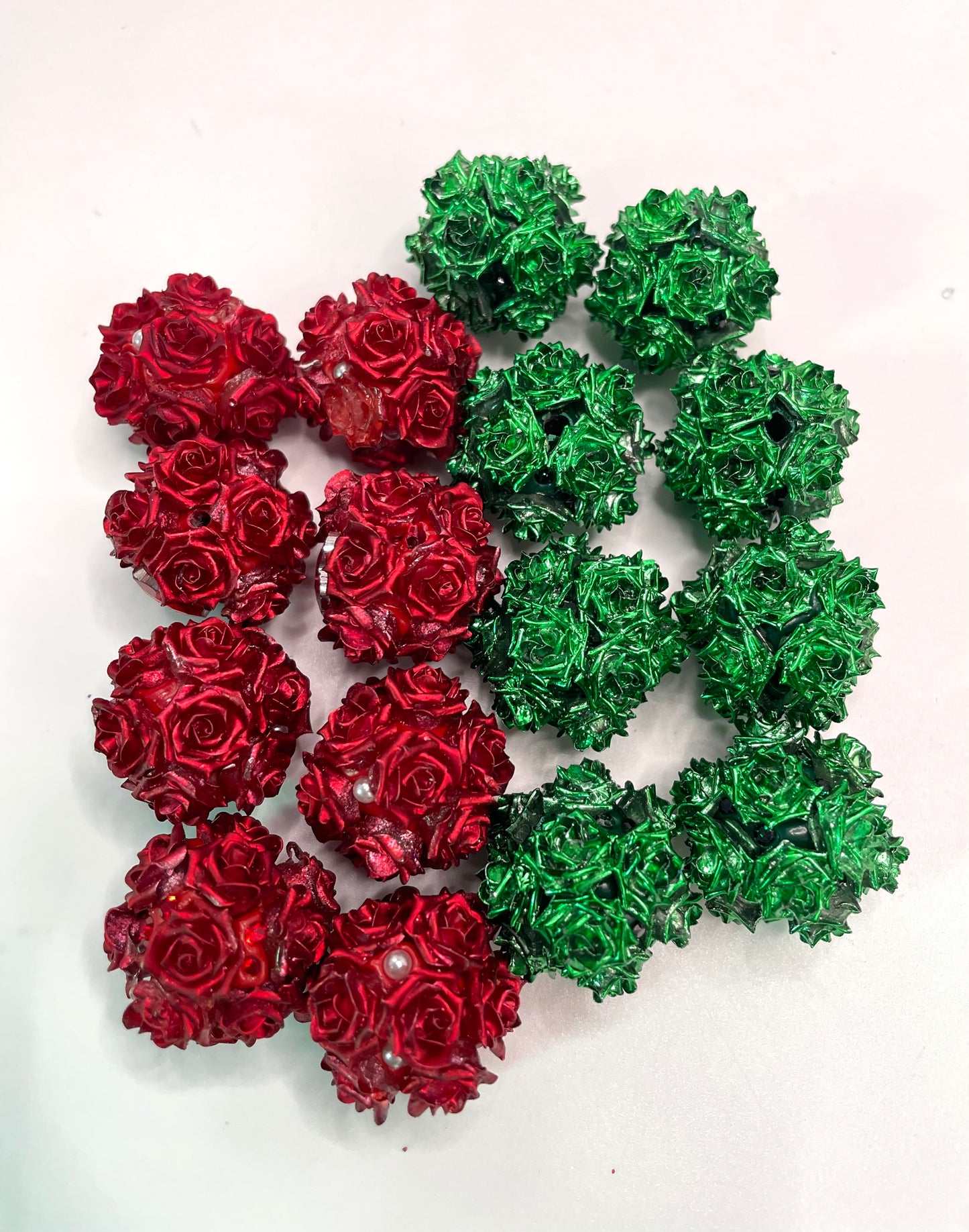 diy soft metallic glitter rose flower bead ornaments with rhinestone colored Christmas vibe ,colored ,random mix
