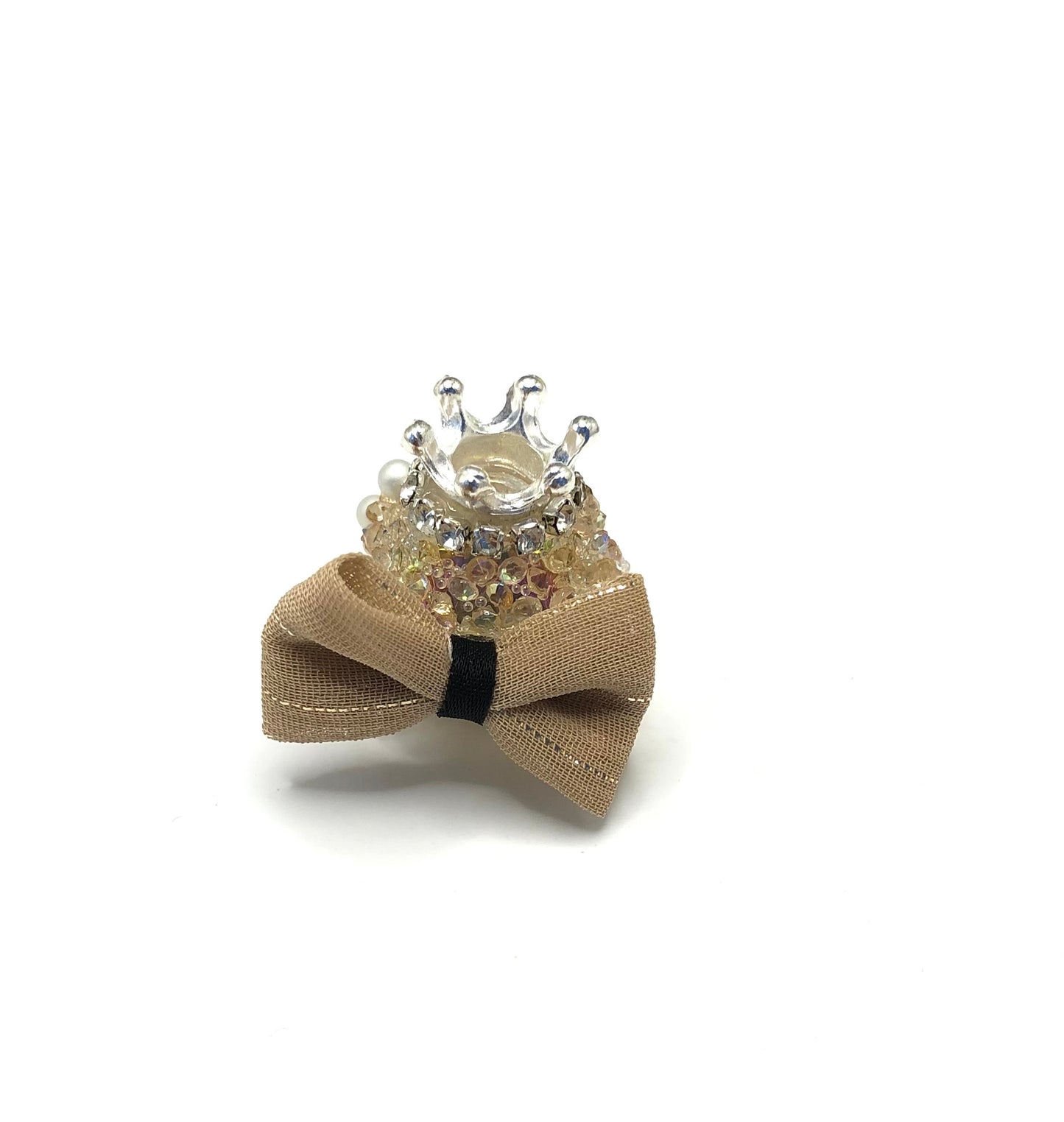 fancy bead acrylic base bead ornaments with crown sugar tape pearl textile bow rhinestone chain diy bead random mix color
