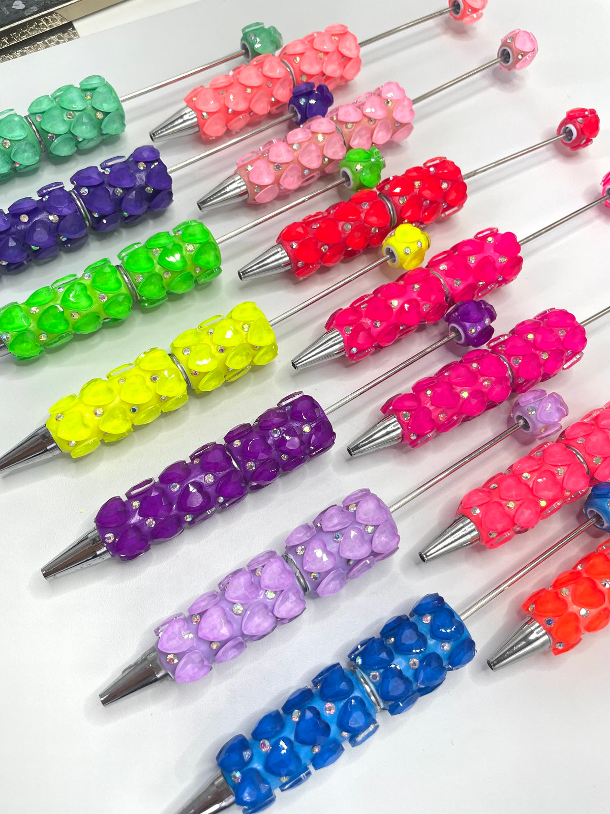 DIY BEADED BEADABLE CRYSTAL HEART NEON PEN ORNMANETS WITH RHINESTONE