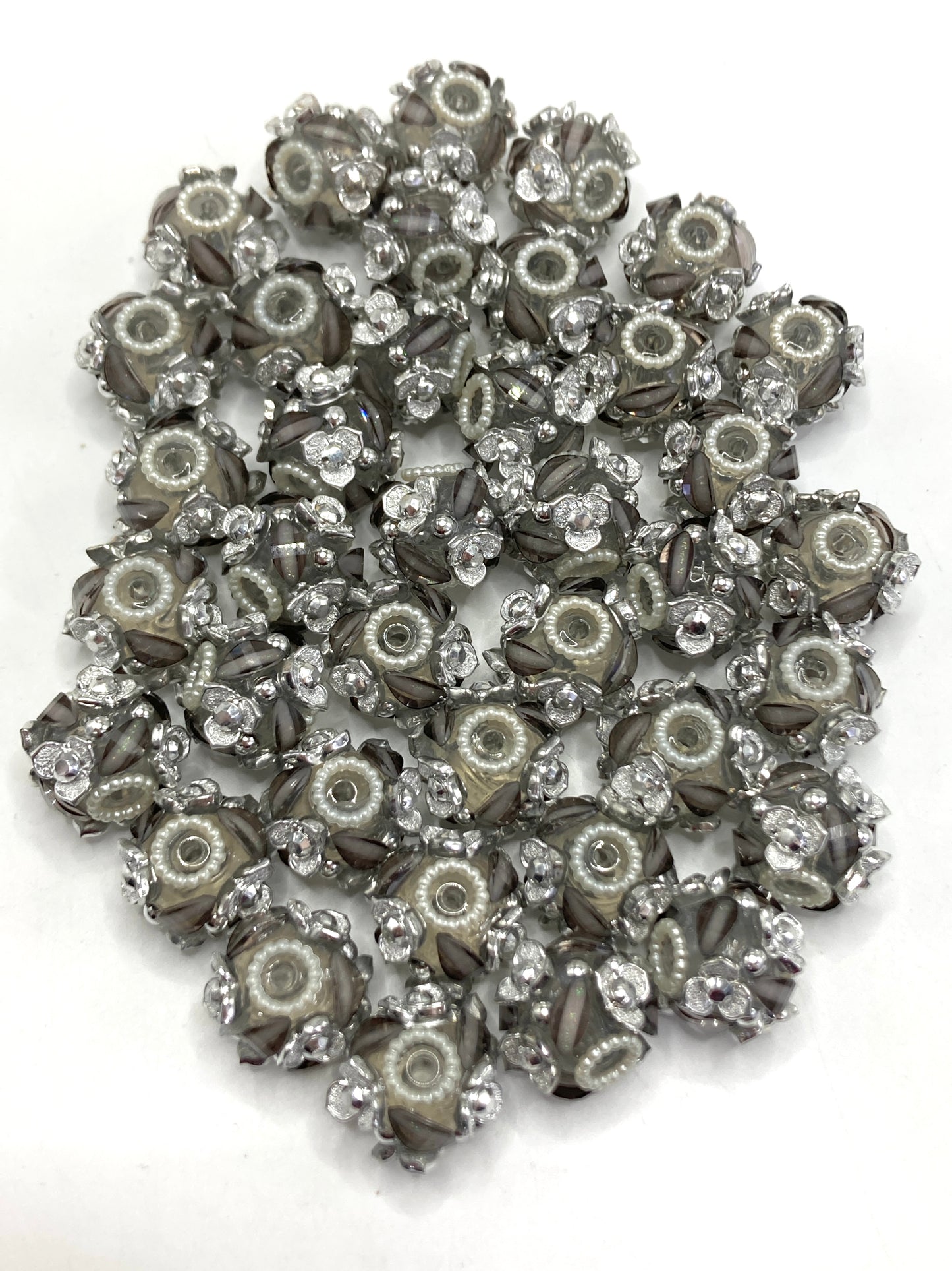 Flower beads Shining flowers Pearl gasket Rhinestone Random Mix 18mm Random Mix