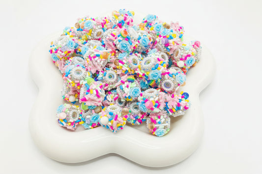 Diy beaded beadable rainbow color fancy beads ornaments with lollipop candy flower rhinestone chain and pearl