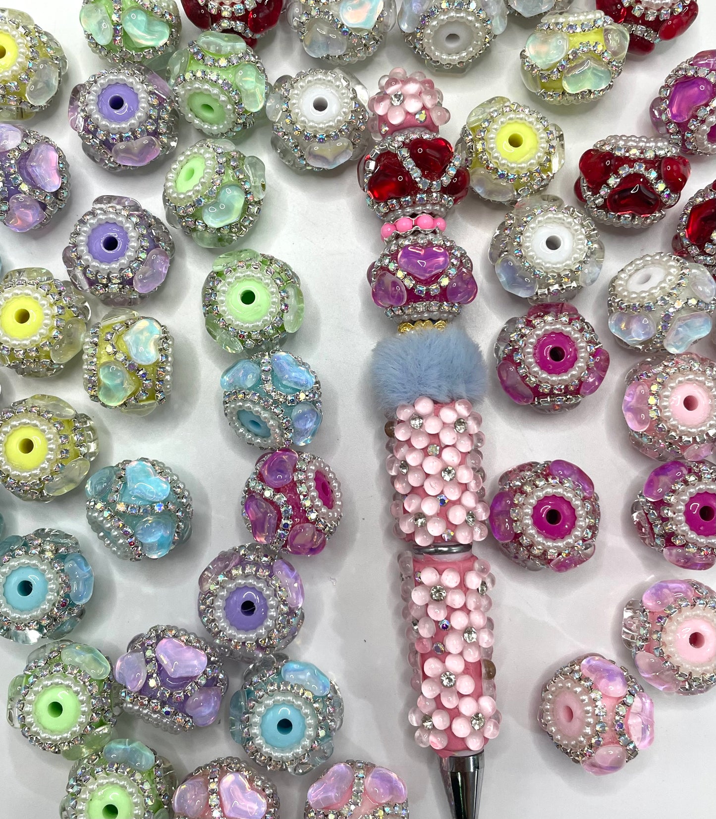 Fancy Beads Mocha Heart Chain and pearl gasket Spacers Acrylic beads 18mm Random Mix