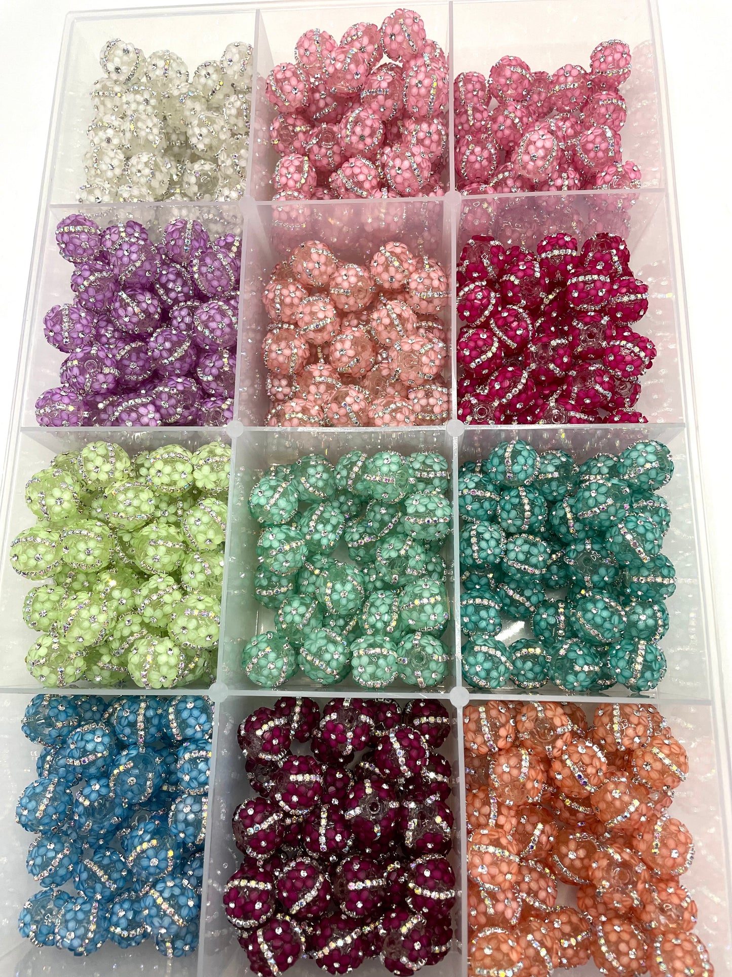 diy pens diy bracelet diy charms with fancy flower beads ornament with rhinestone silver chain clear acrylic base bead,random mix