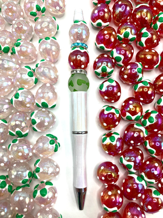 Acrylic beads Strawberry beads Transparent color and red strawberries 16mm Random Mix